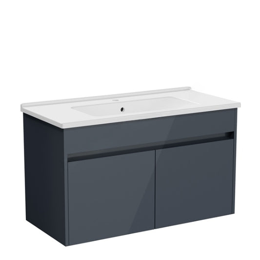 VitrA S50+ 1000mm 2 Door Vanity Unit & Basin Anthracite High Gloss