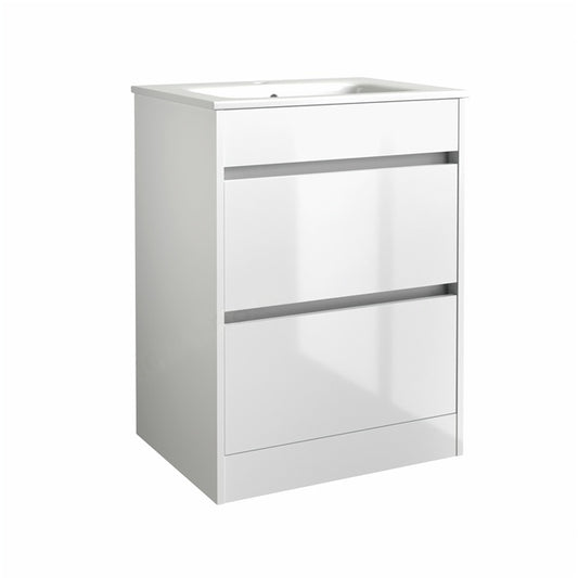 Best 2 Drawer Floorstanding Vanity Unit & Basin 590mm Matte White