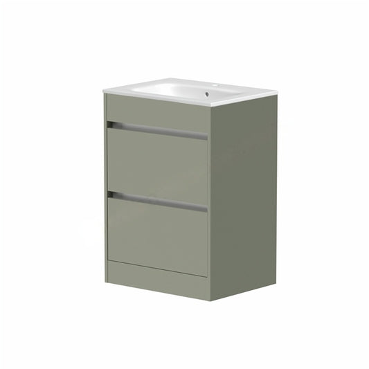 Best 2 Drawer Floorstanding Vanity Unit & Basin 590mm Savannah Green