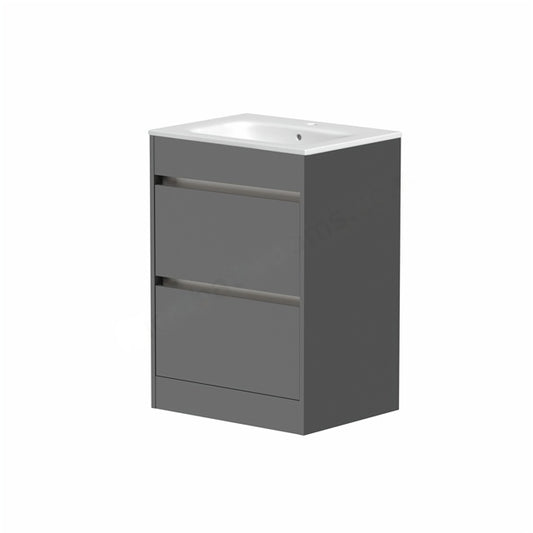 Best 2 Drawer Floorstanding Vanity Unit & Basin 590mm Matte Grey