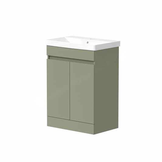 Best 2 Drawer Floorstanding Vanity Unit & Basin 590mm Savanna Green